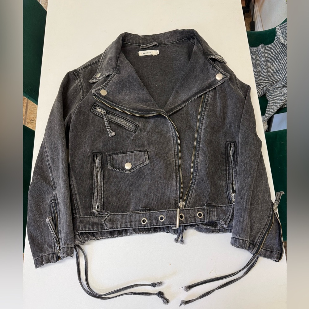 12th Tribe Dark Gray Denim Biker Jacket